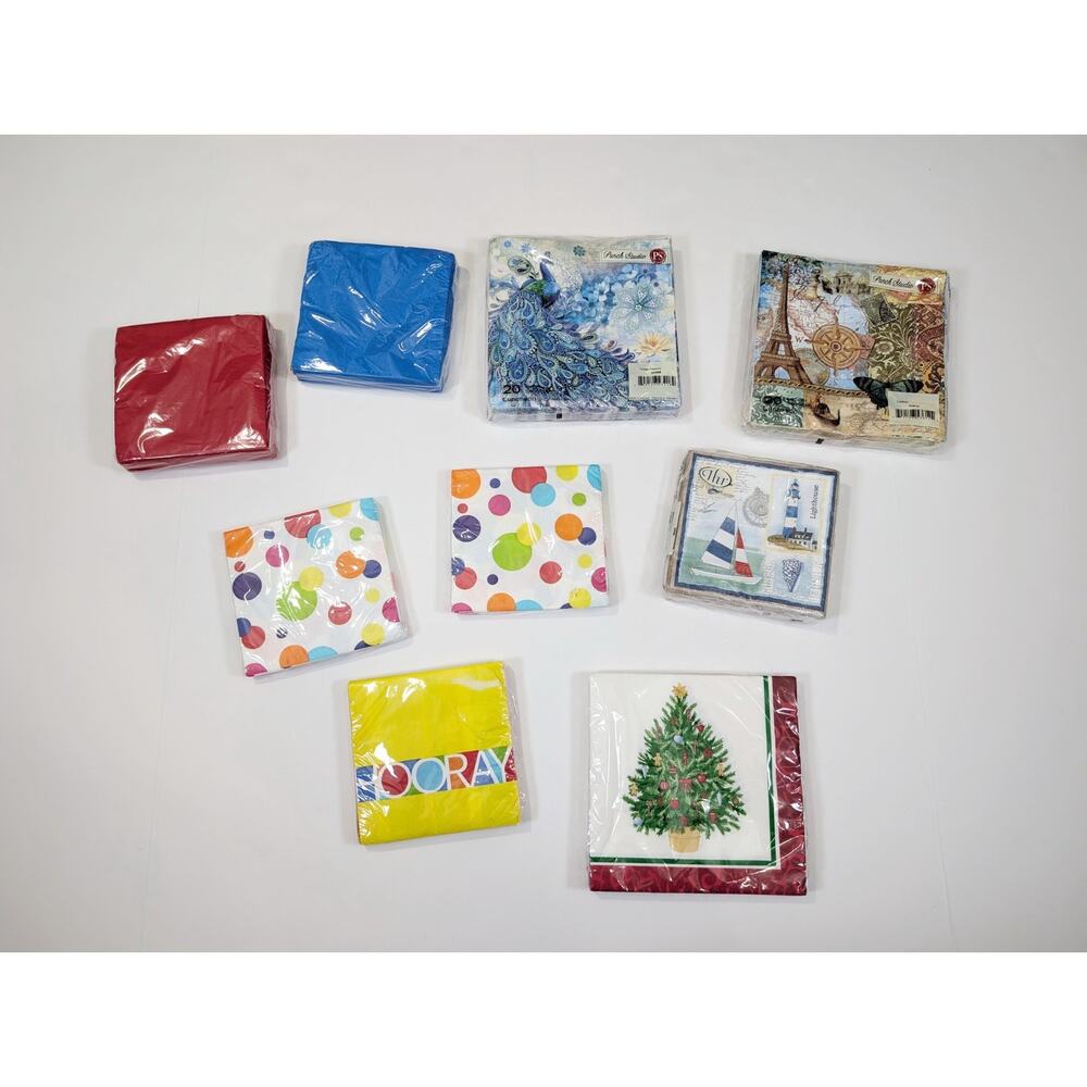Mixed Lot Paper Napkins 9 Packages Christmas Party Beverage Lunch 196 Pieces